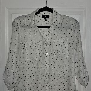 Iz Byer White Blouse with Black Pattern